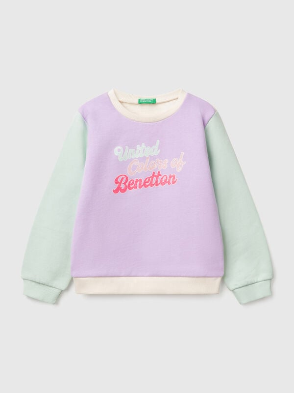 Felpa in cotone con stampa glitter Bambina