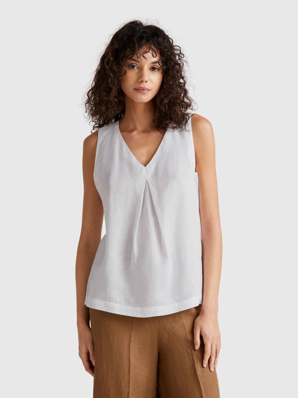 Blusa smanicata in puro lino Donna