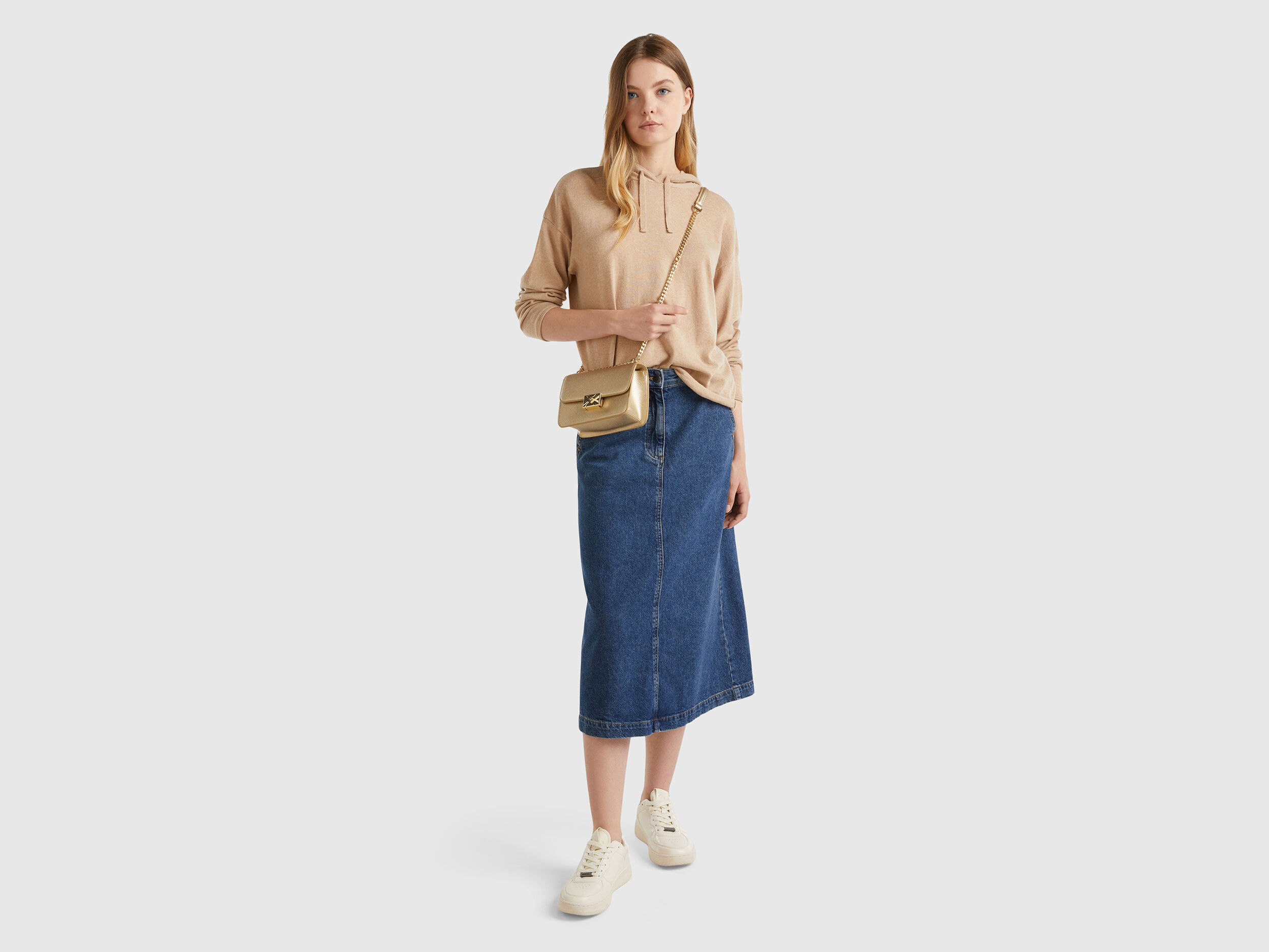 Maglia beige misto cashmere con cappuccio Beige Benetton