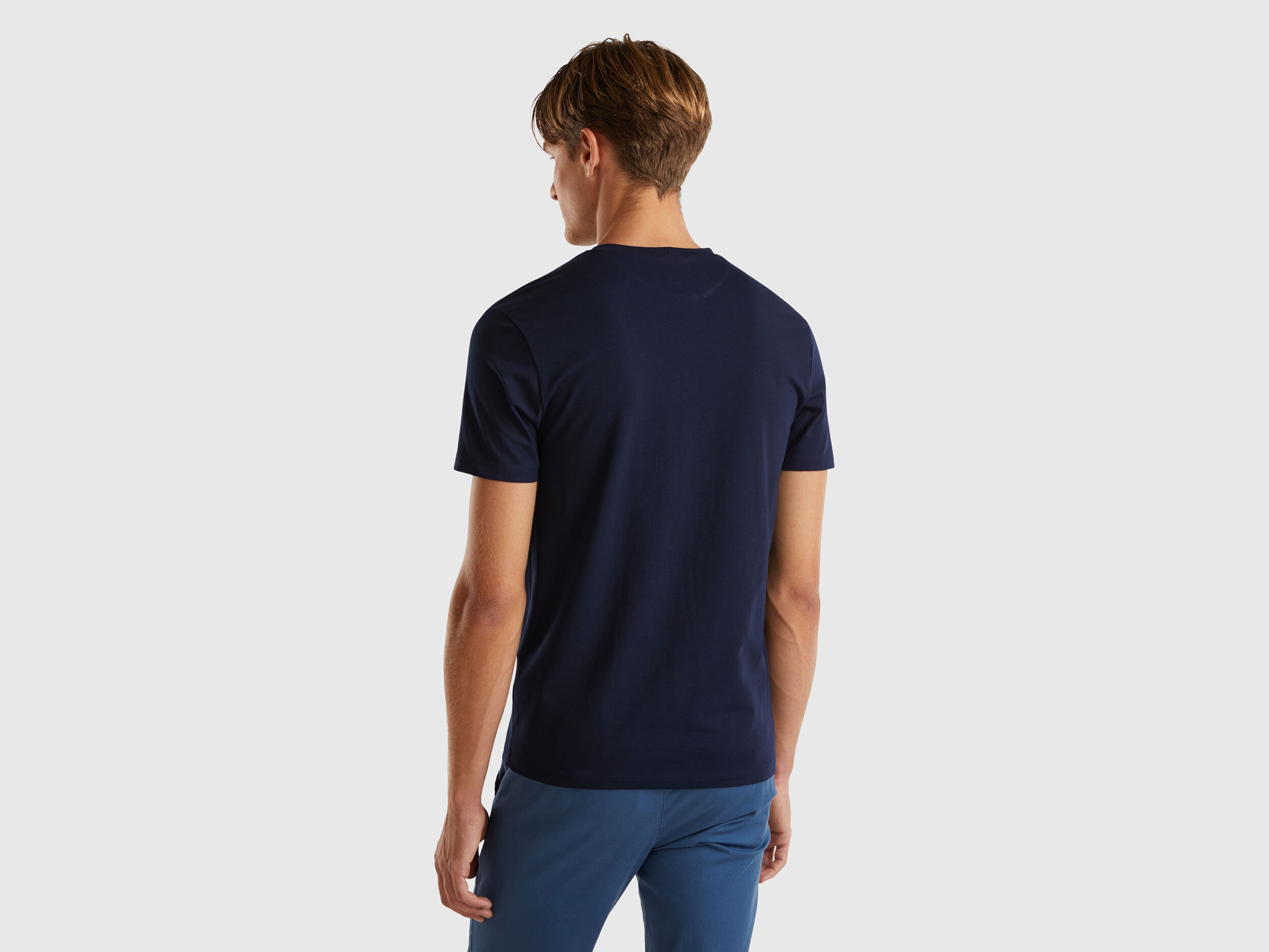 T shirt slim fit in cotone stretch Blu Scuro Benetton