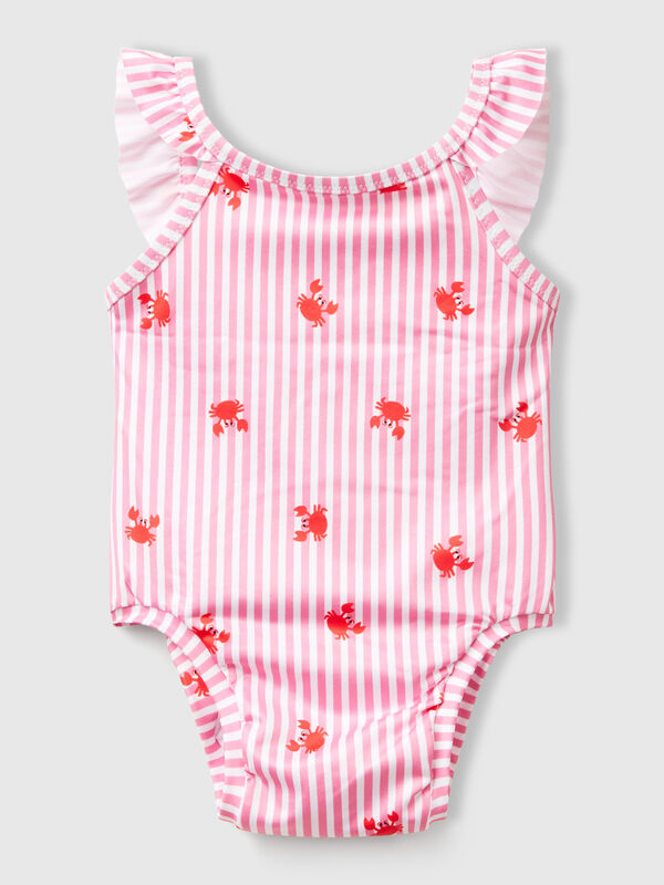 Costume intero a righe con granchi Baby