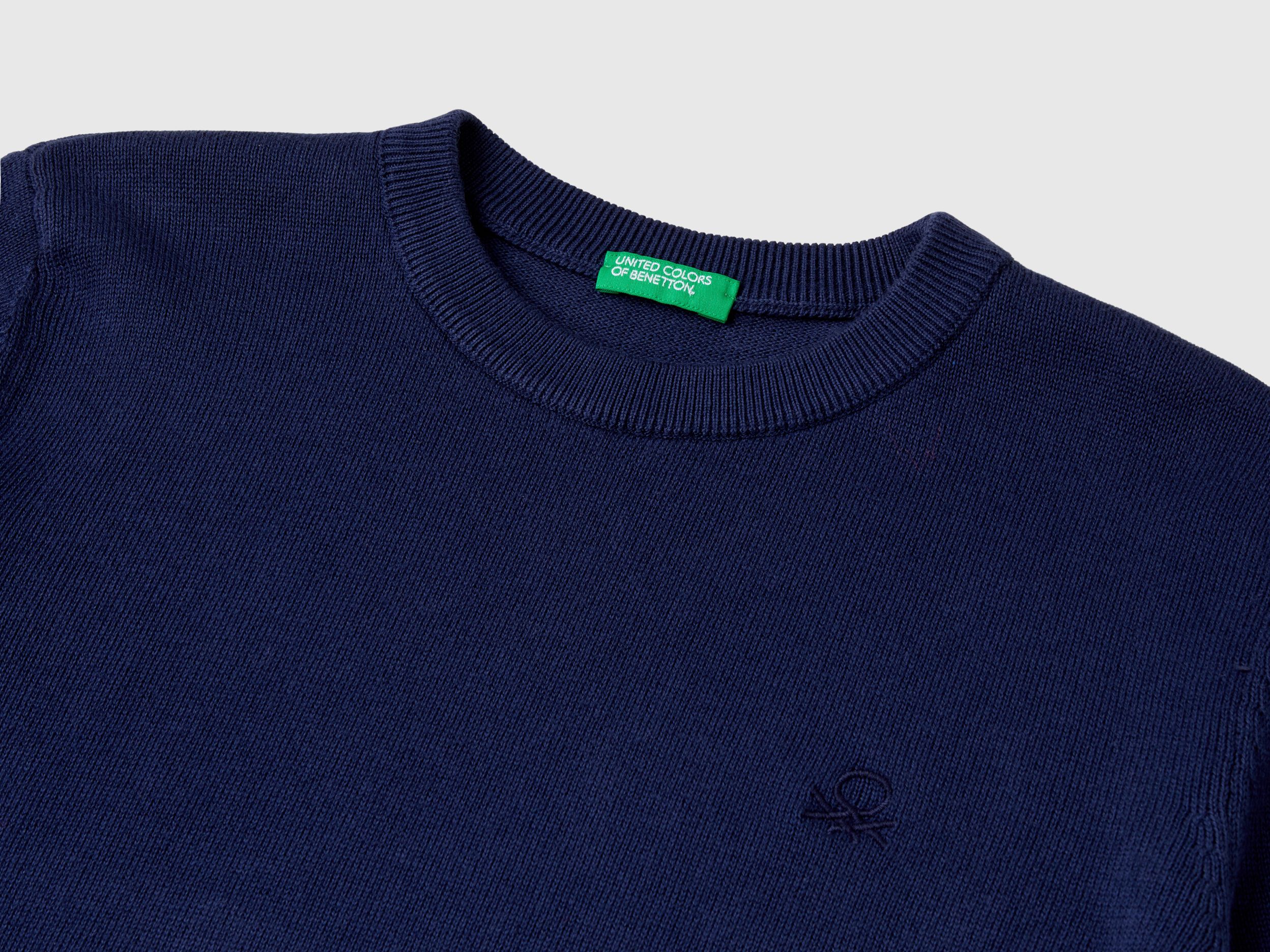 Maglia girocollo 100 cotone Blu Scuro Benetton