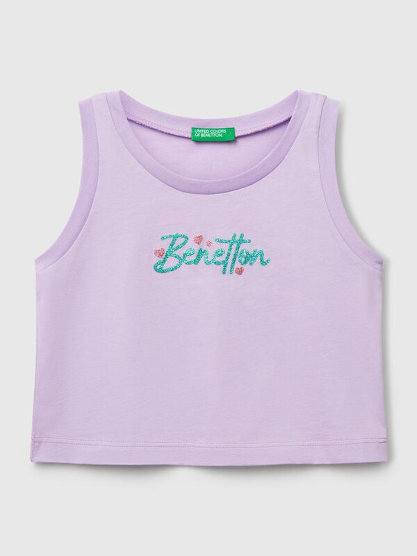 Canotta con stampa logo glitter Bambina