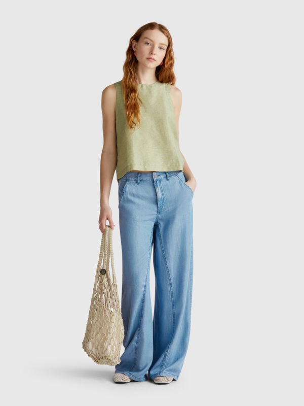 Pantaloni ampi in chambray Donna