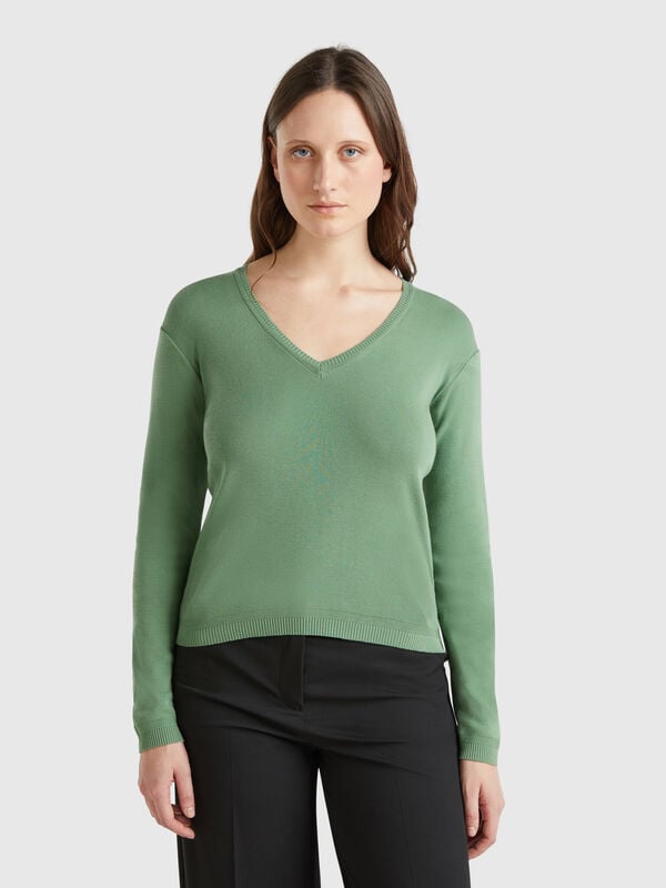 Maglia in puro cotone con scollo a V Donna