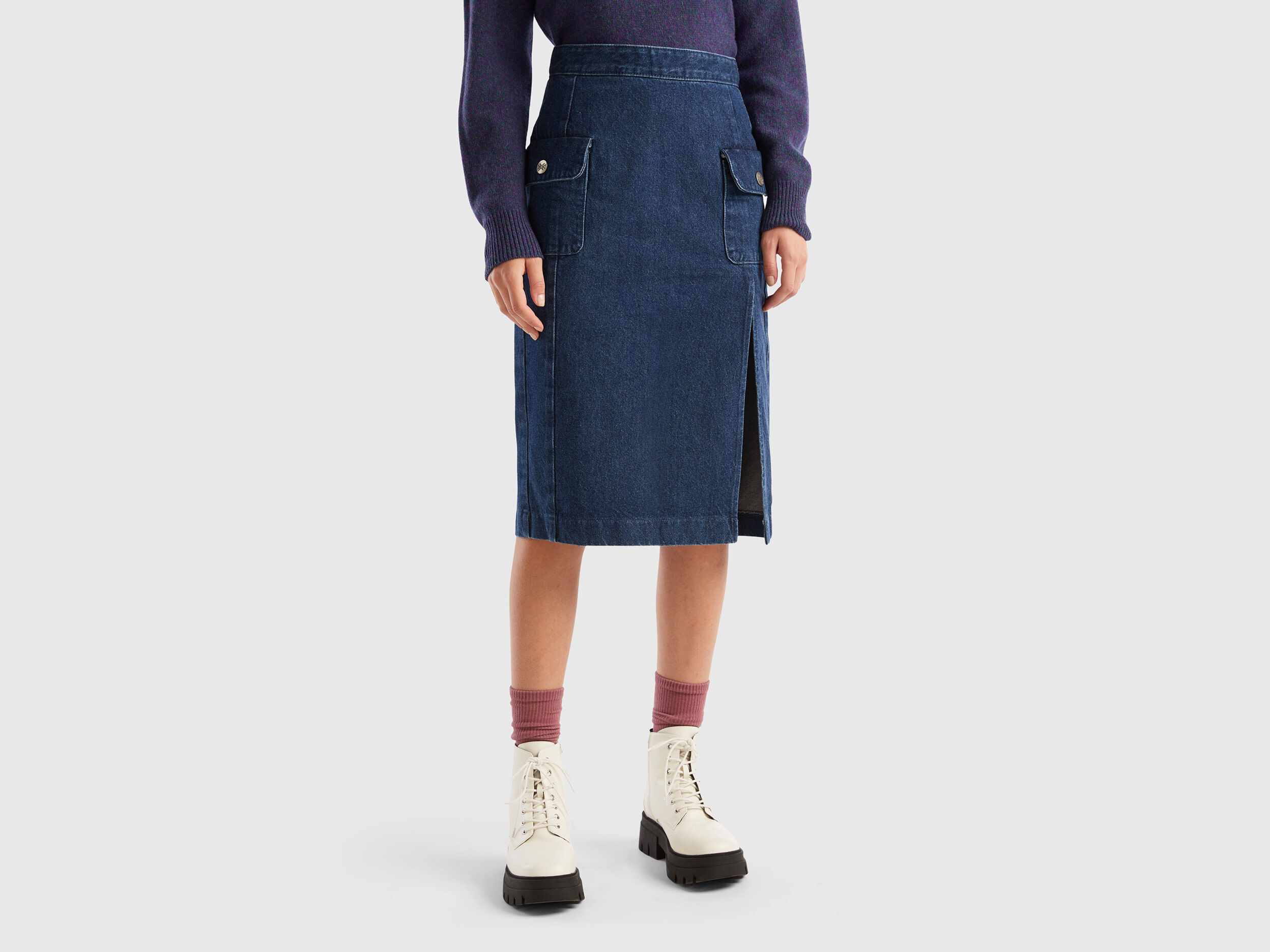 Gonna di jeans a tubino Blu Donna Benetton