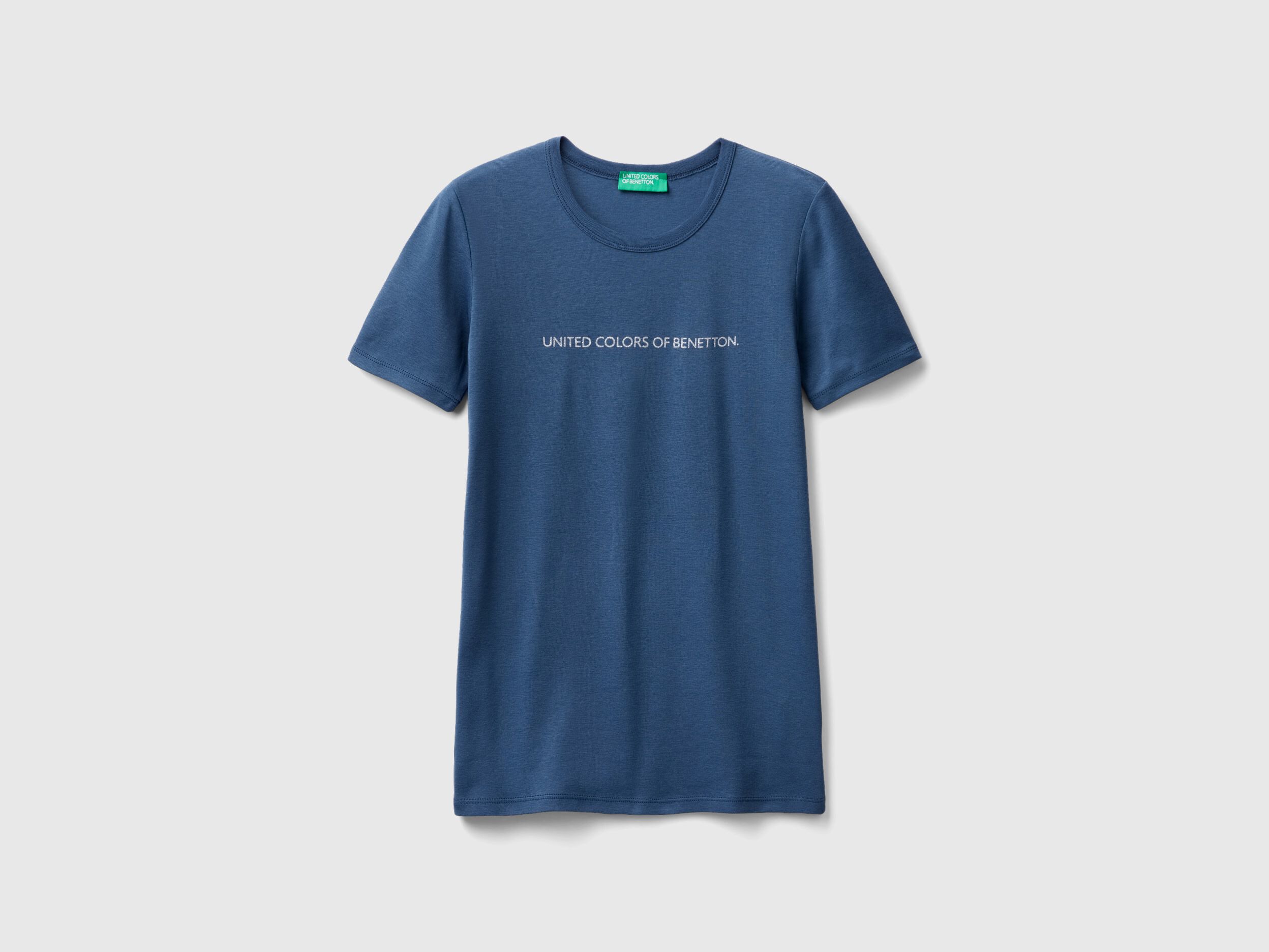 T shirt 100 cotone con stampa logo glitter Avio Donna Benetton