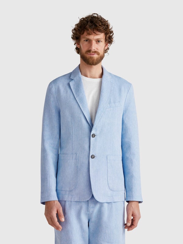 Blazer rigato in misto lino Uomo