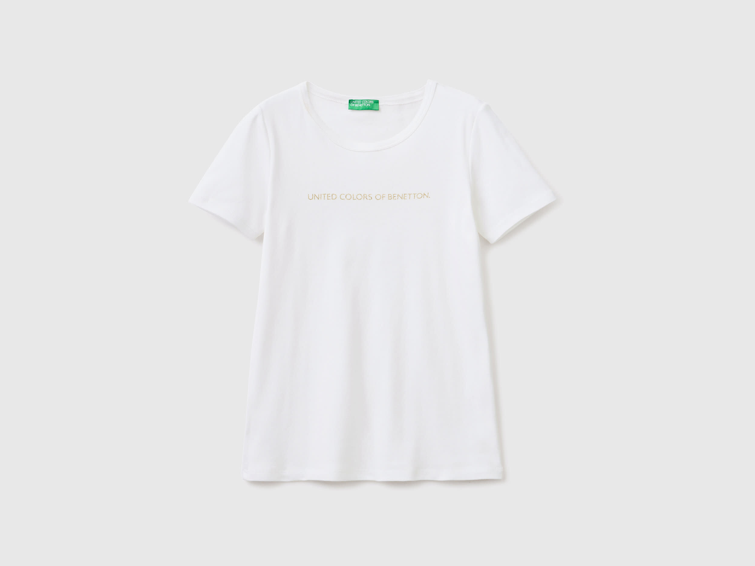 T shirt 100 cotone con stampa logo glitter Bianco Benetton