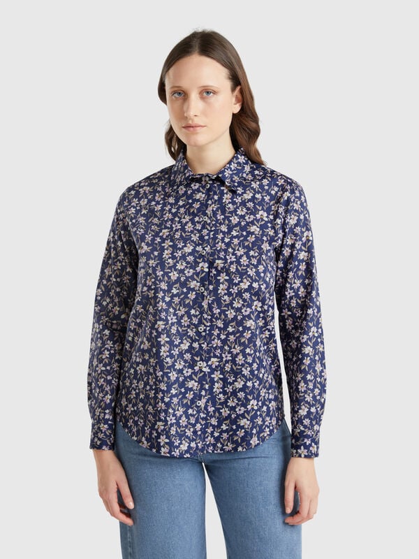 Camicia blu a fiori Donna
