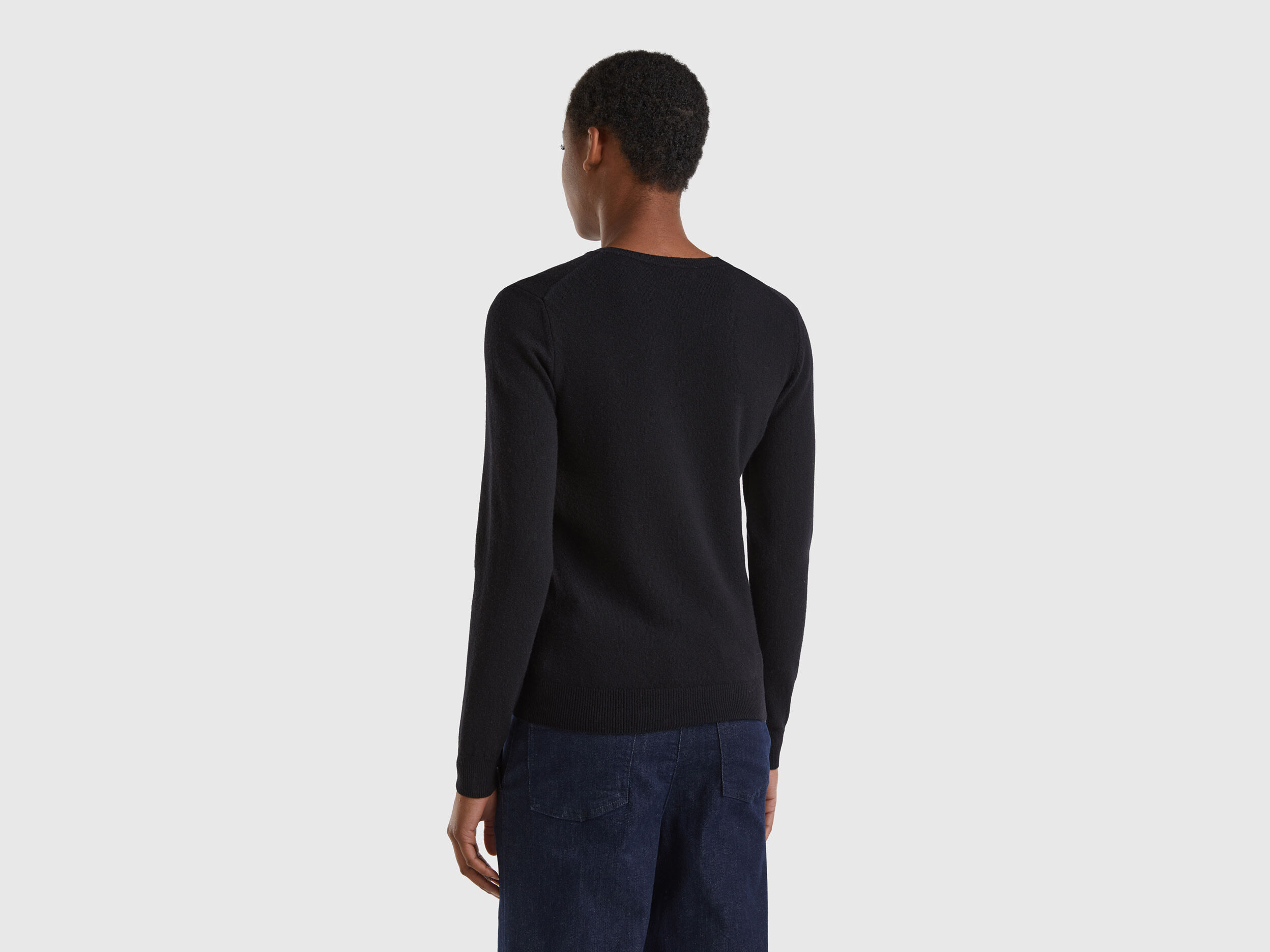 Maglia girocollo nera in lana Merino Nero Donna Benetton