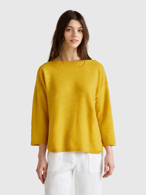 Maglia in misto lino con manica a 3/4 Donna