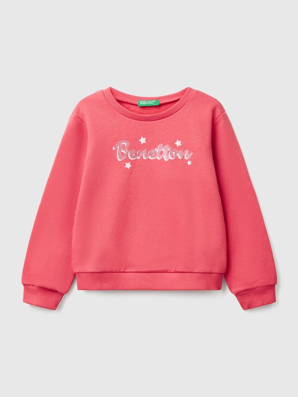 Felpa in cotone con stampa glitter Bambina