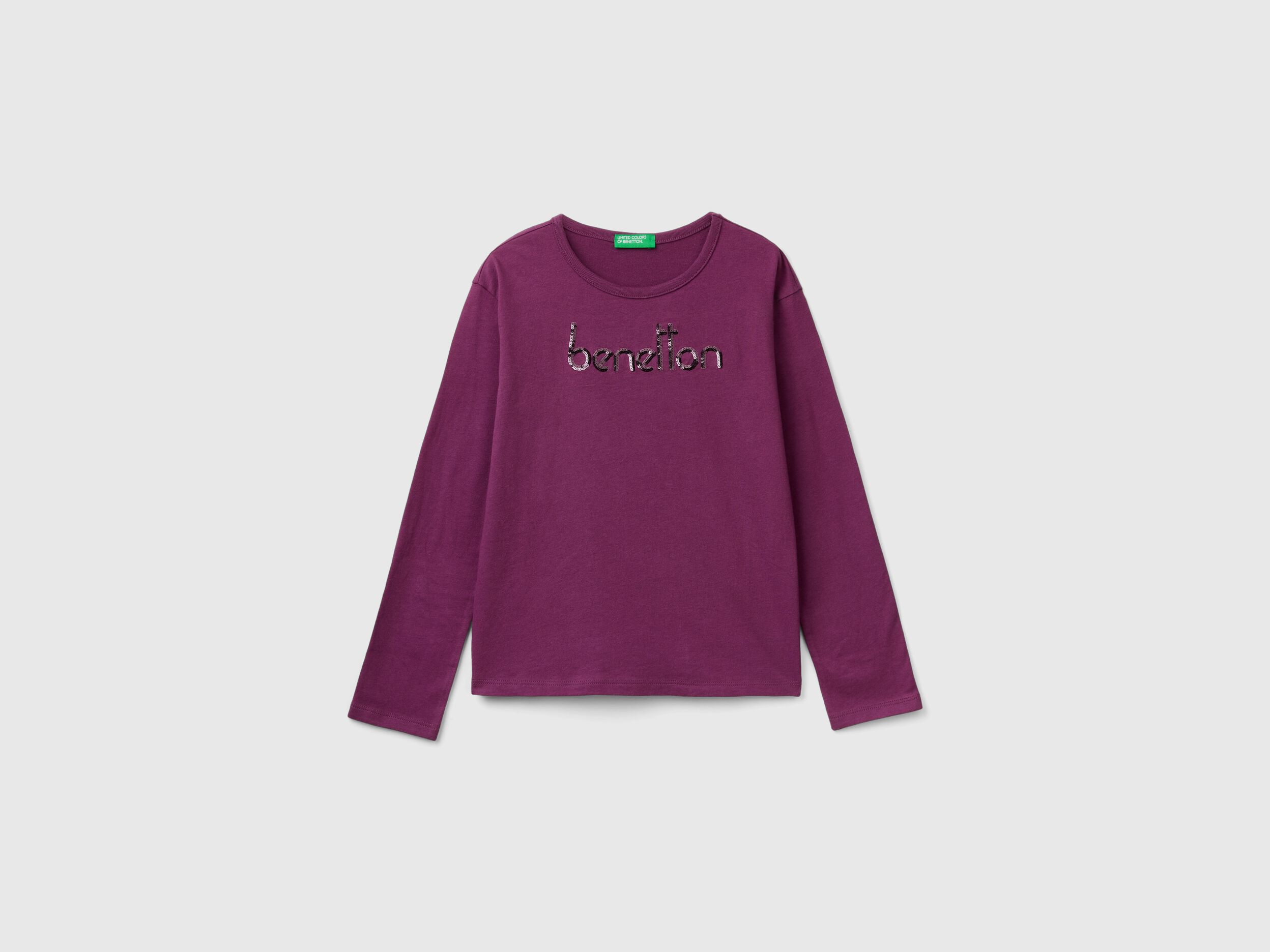T shirt in caldo cotone bio con paillettes Malva Benetton
