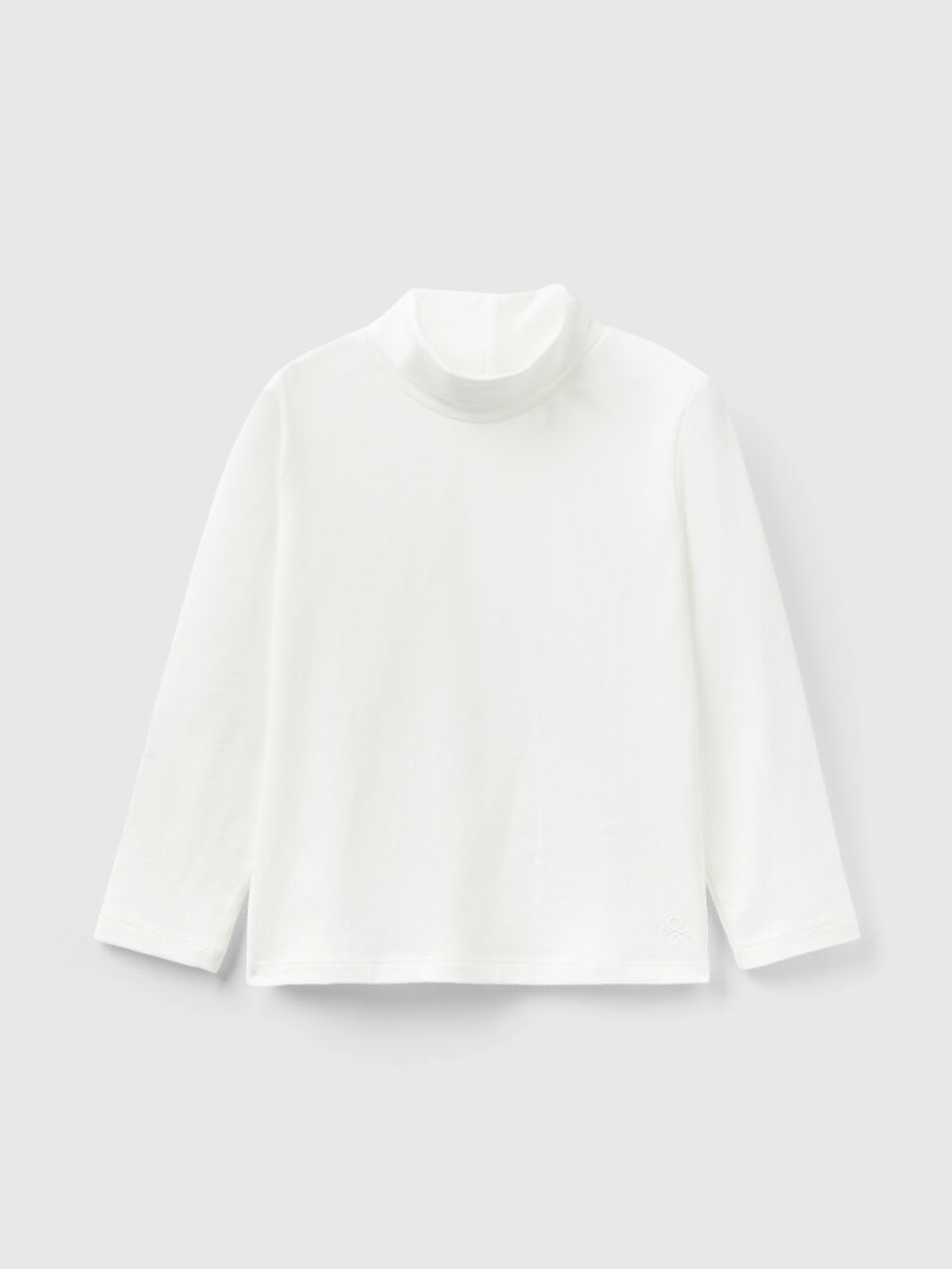 T-shirt lupetto in cotone stretch Bianco Panna Bambina