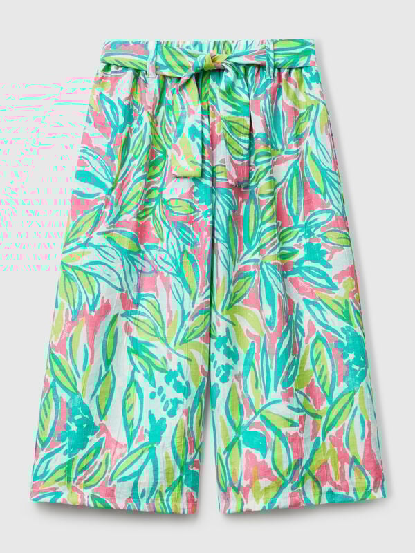 Pantaloni palazzo con stampa tropicale Bambina