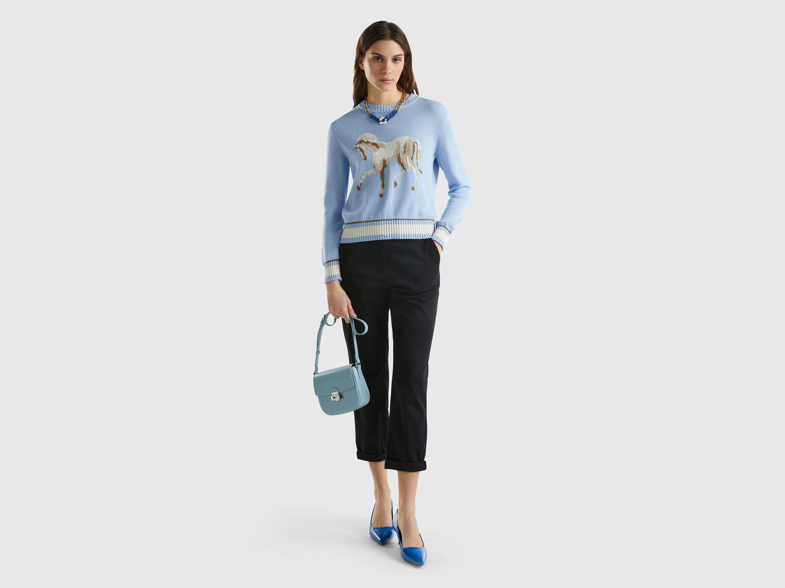 Pantaloni chino in cotone stretch Nero Donna Benetton