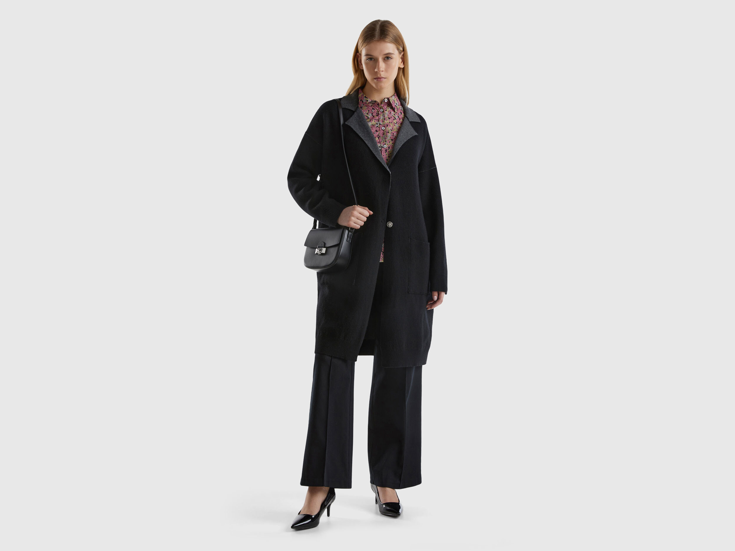 Cappotto reversibile in maglia Nero Donna Benetton