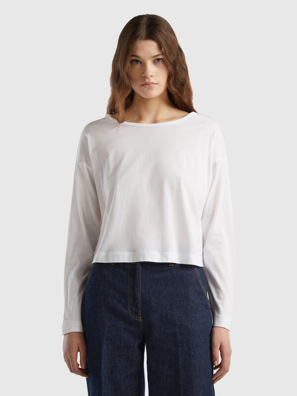 T-shirt bianca in cotone a fibra lunga Donna