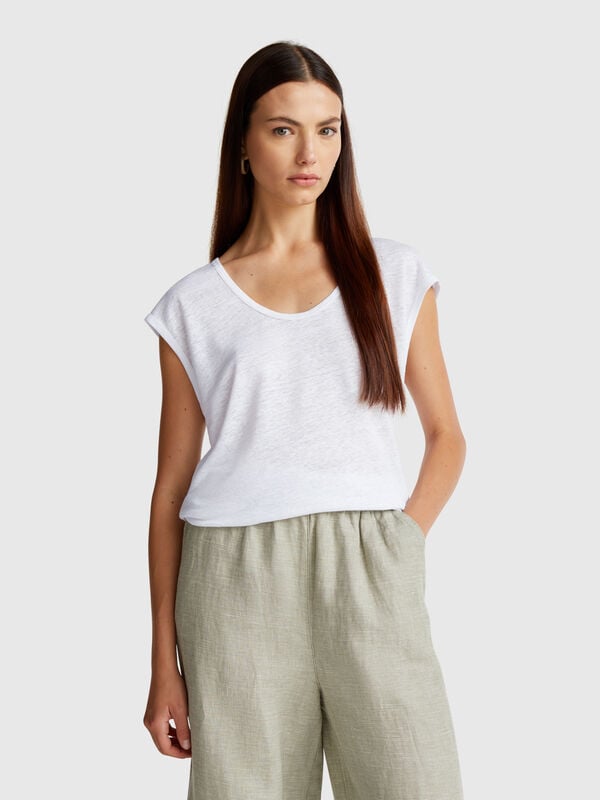 Maglietta scollo ampio in puro lino Donna