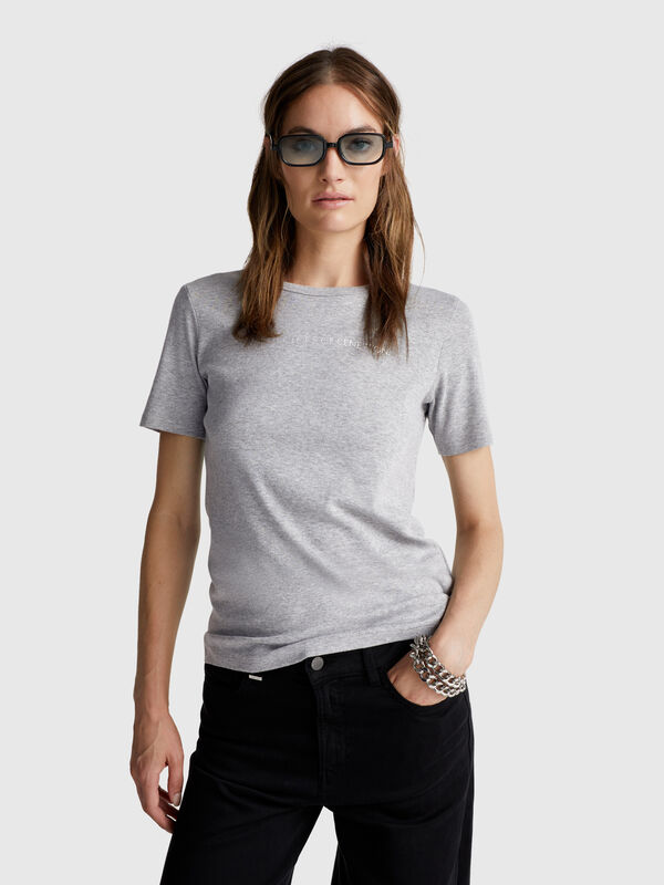 T-shirt 100% cotone con stampa logo glitter Donna