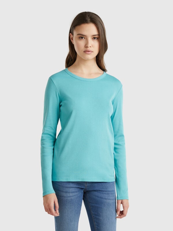 T-shirt a manica lunga in puro cotone Donna