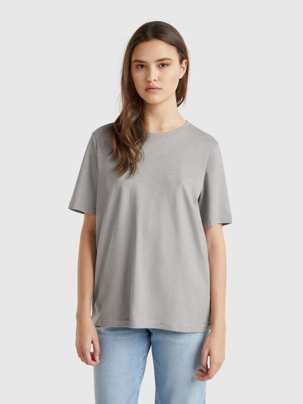 T-shirt girocollo in cotone fiammato Donna
