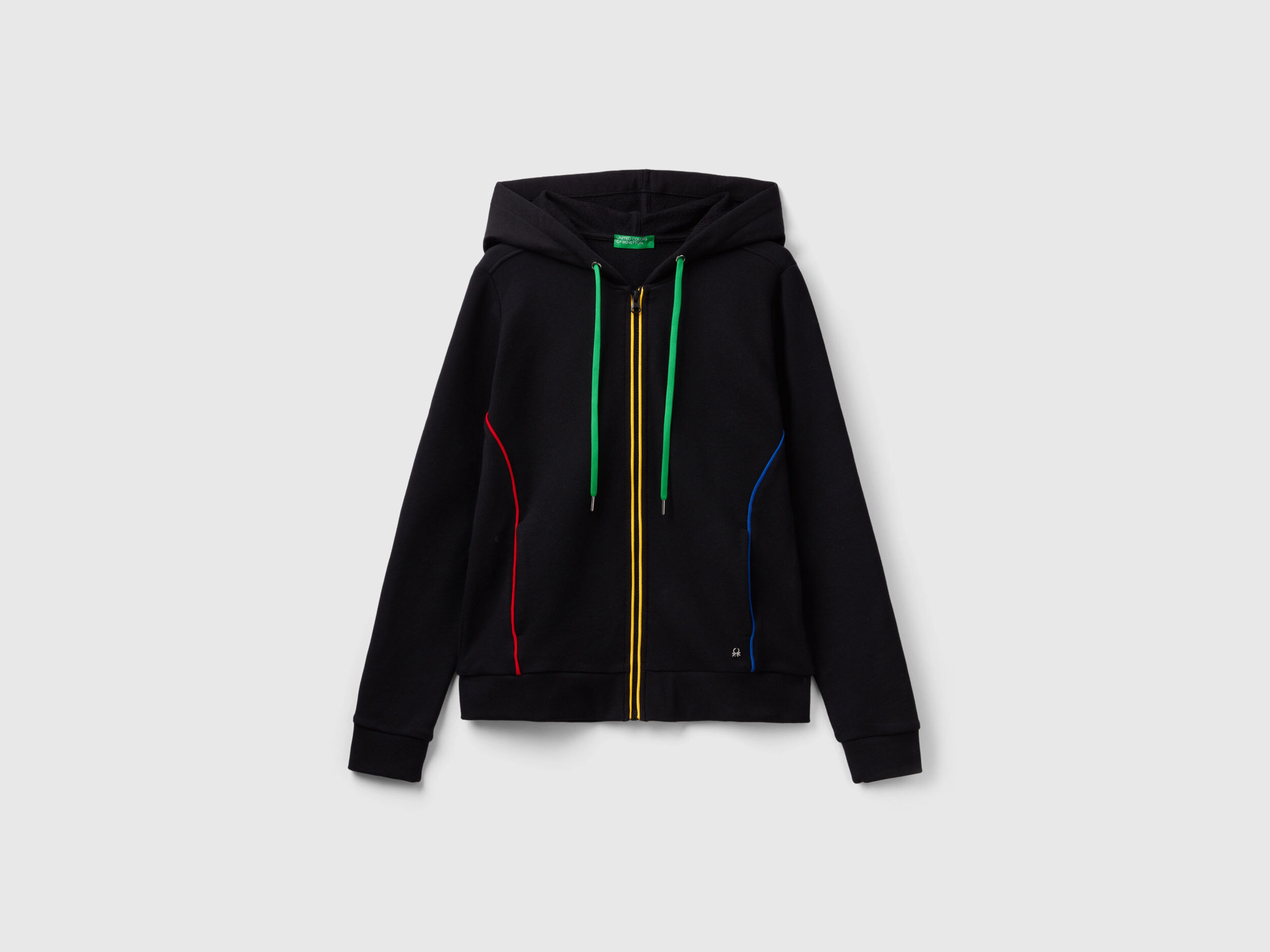 Felpa 100 cotone con zip e cappuccio Nero Benetton