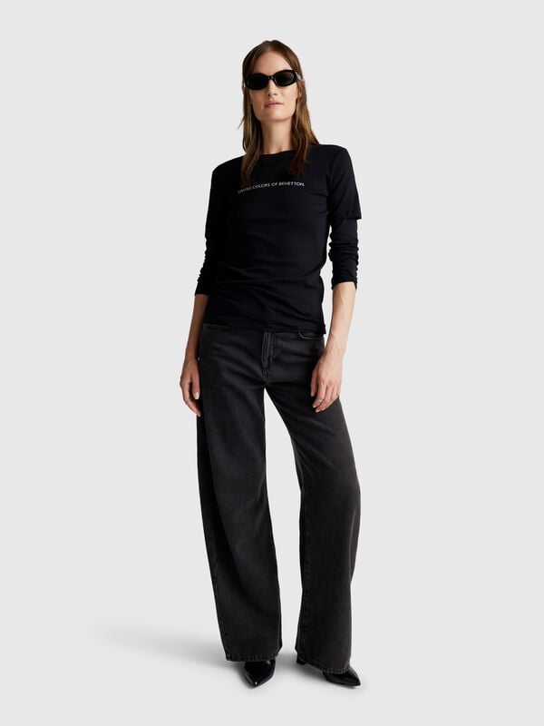 T-shirt 100% cotone con stampa logo glitter Donna