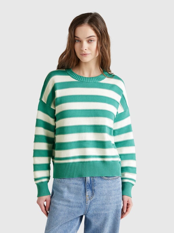 Maglia a righe in cotone tricot Donna