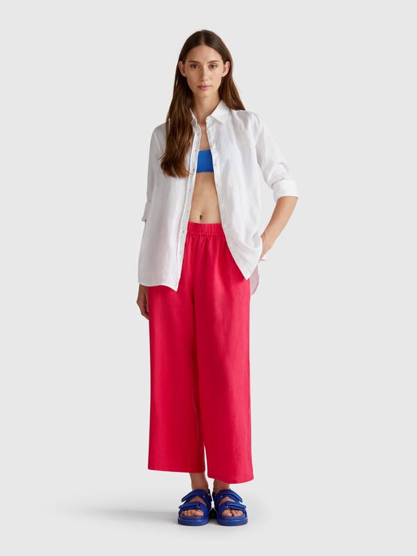 Pantaloni ampi in puro lino Donna