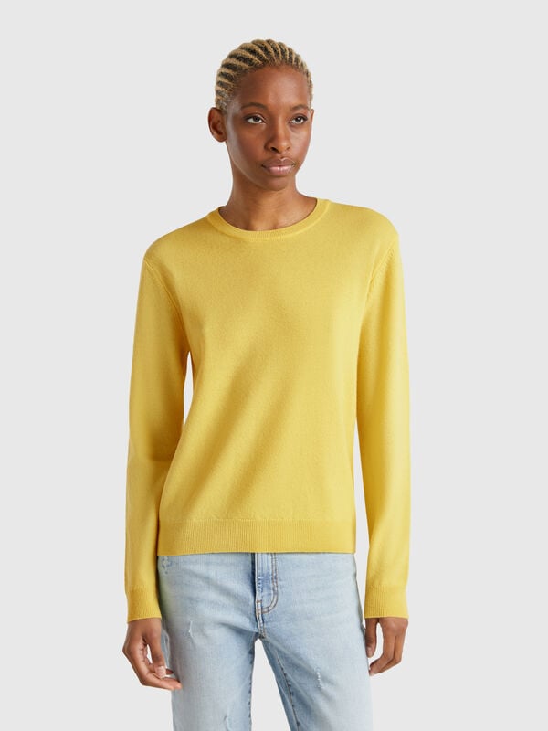 Maglia girocollo gialla in lana Merino Donna