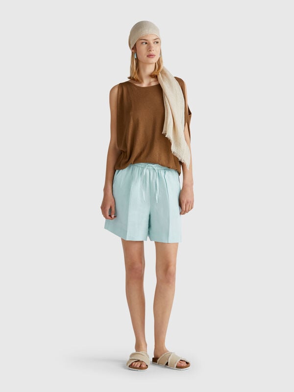 Shorts in puro lino con coulisse Donna