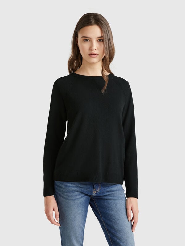 Maglia girocollo nero in misto lana e cashmere Donna
