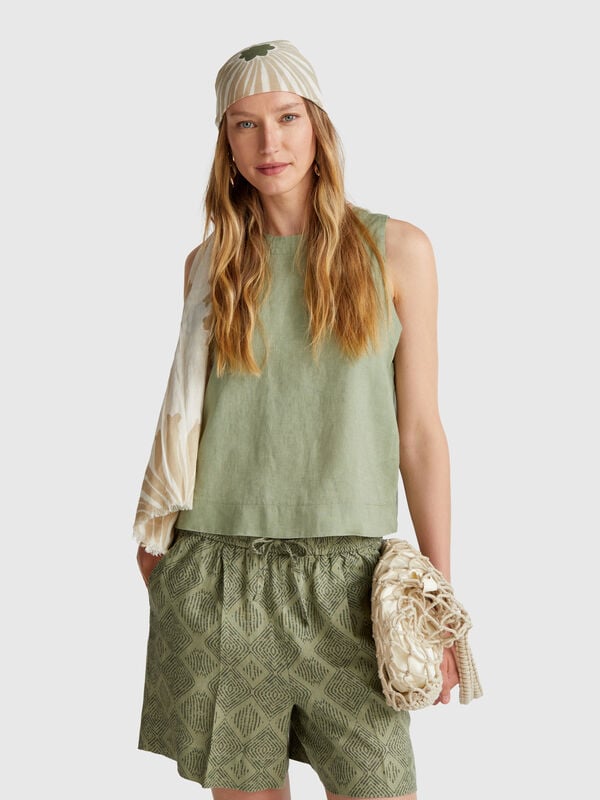Top smanicato in puro lino Donna