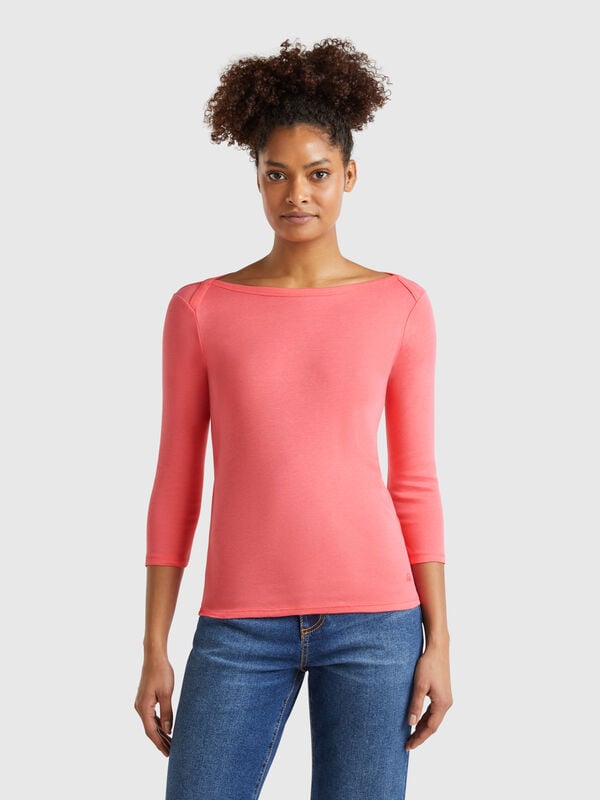 T-shirt con scollo a barchetta 100% cotone Donna