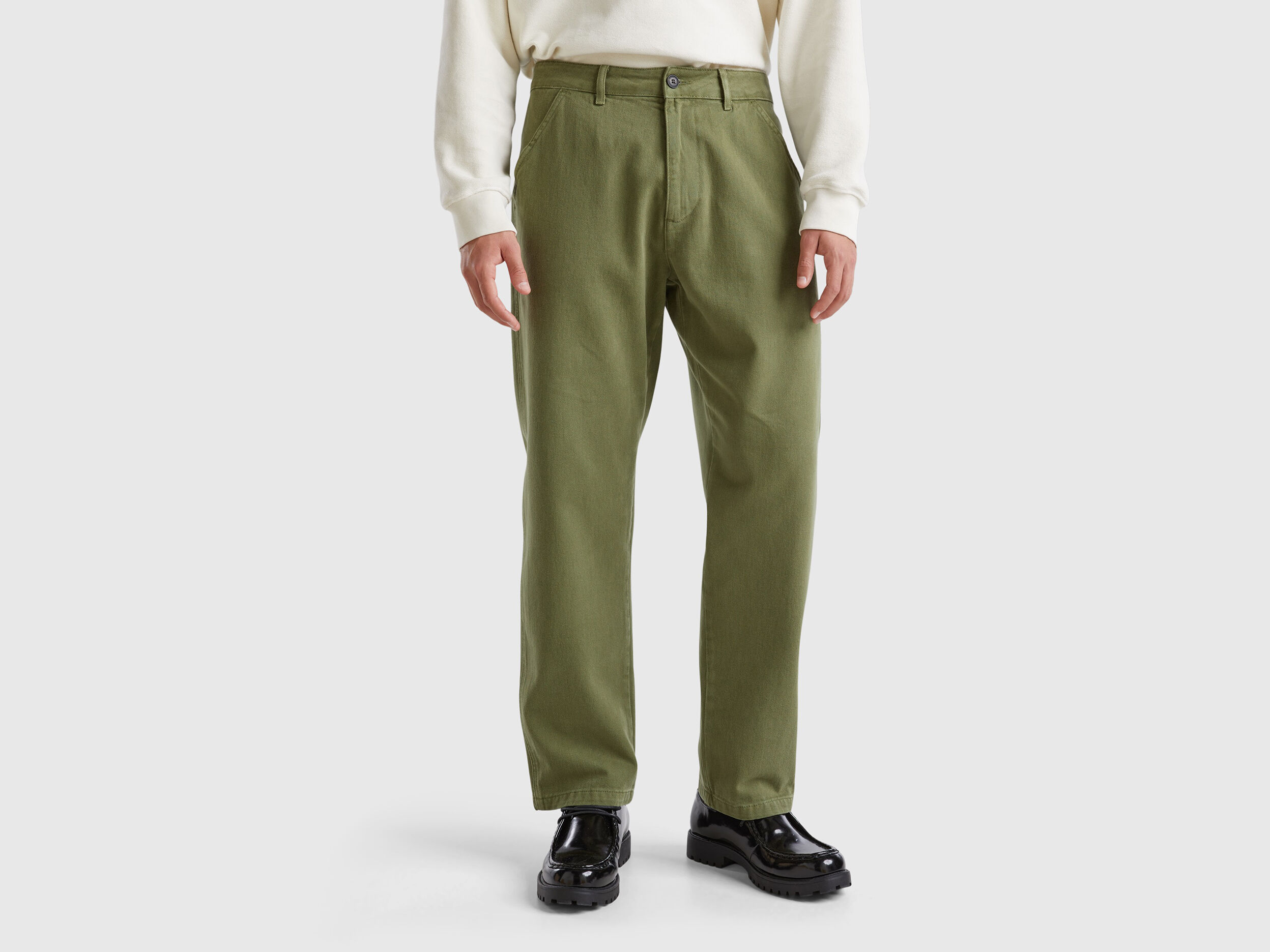 Pantaloni in puro cotone Verde Militare Benetton