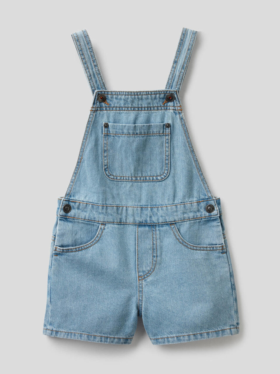 Salopette corta in denim di 100% cotone image number 1