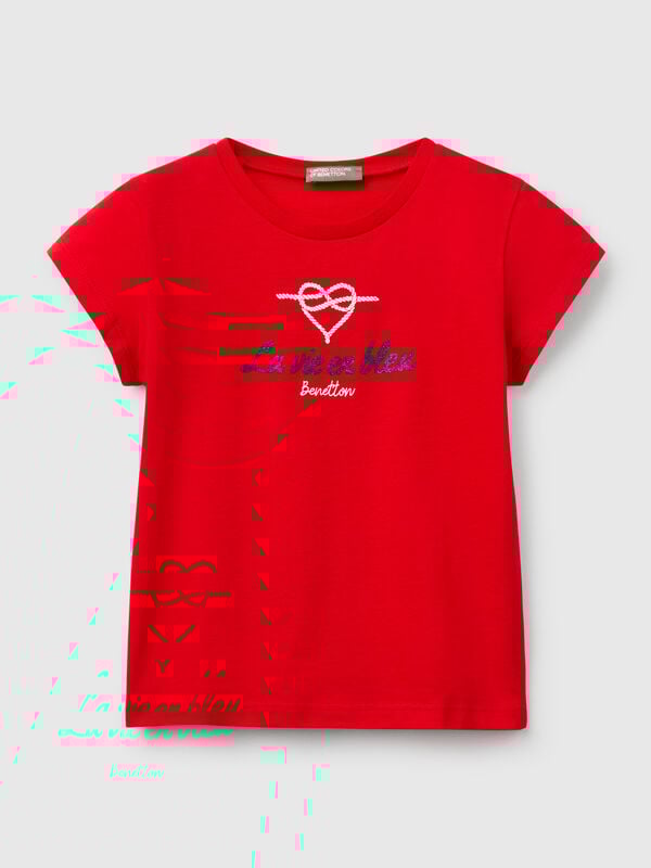 T-shirt in cotone con glitter Bambina