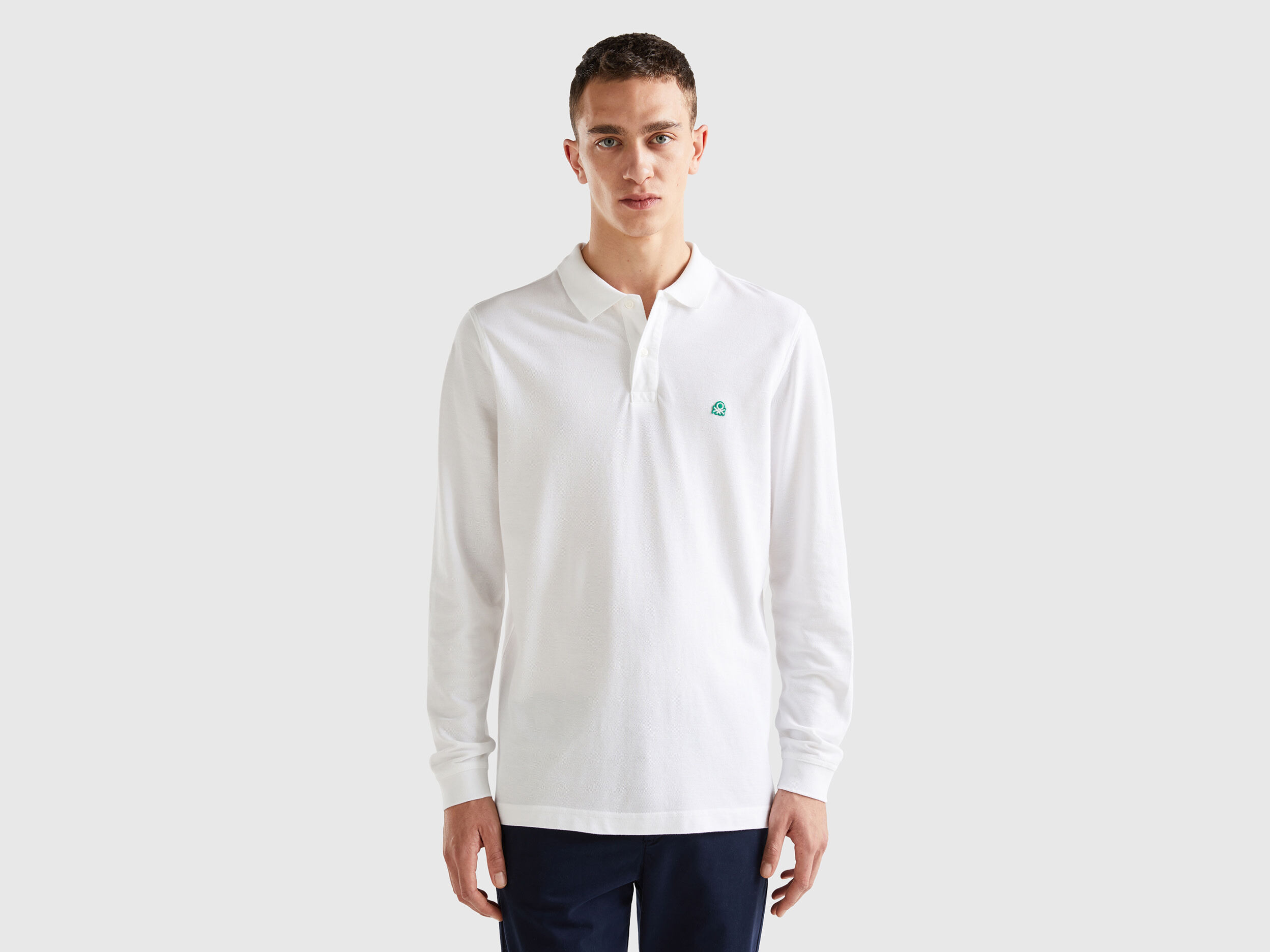 Polo a manica lunga 100 cotone Bianco Uomo Benetton