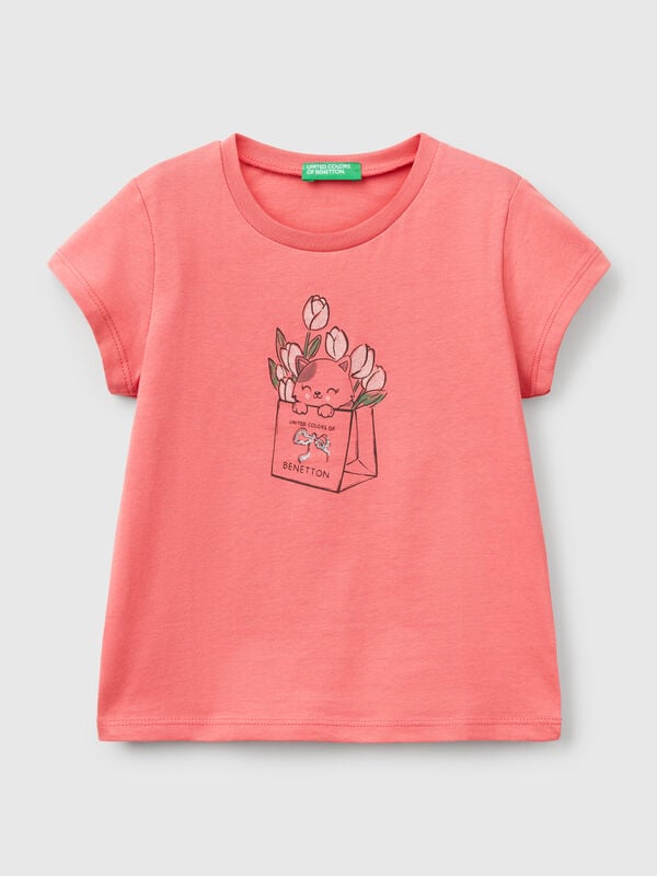 T-shirt in cotone con glitter Bambina