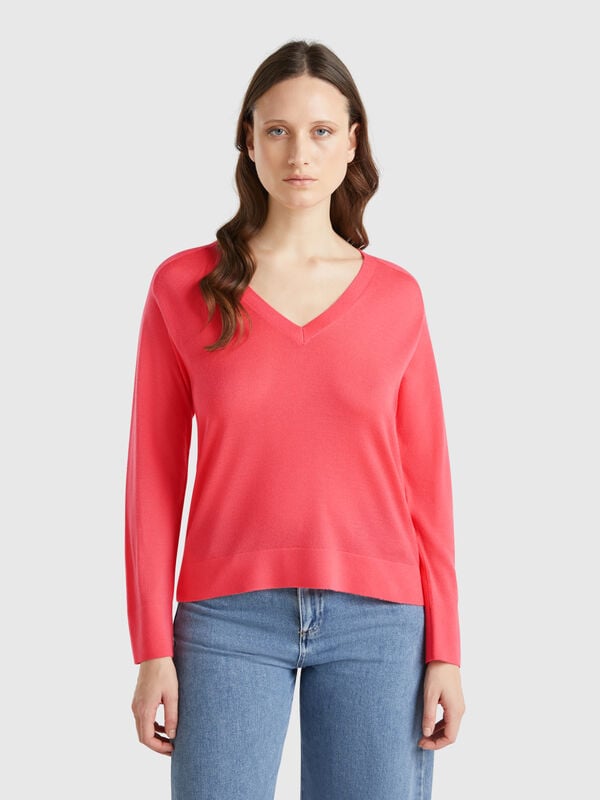Maglia con scollo a V in pura lana Merino Donna