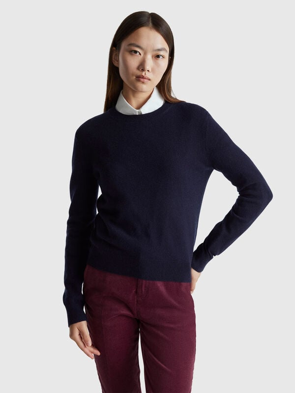 Maglioncino blu scuro in puro cashmere Donna