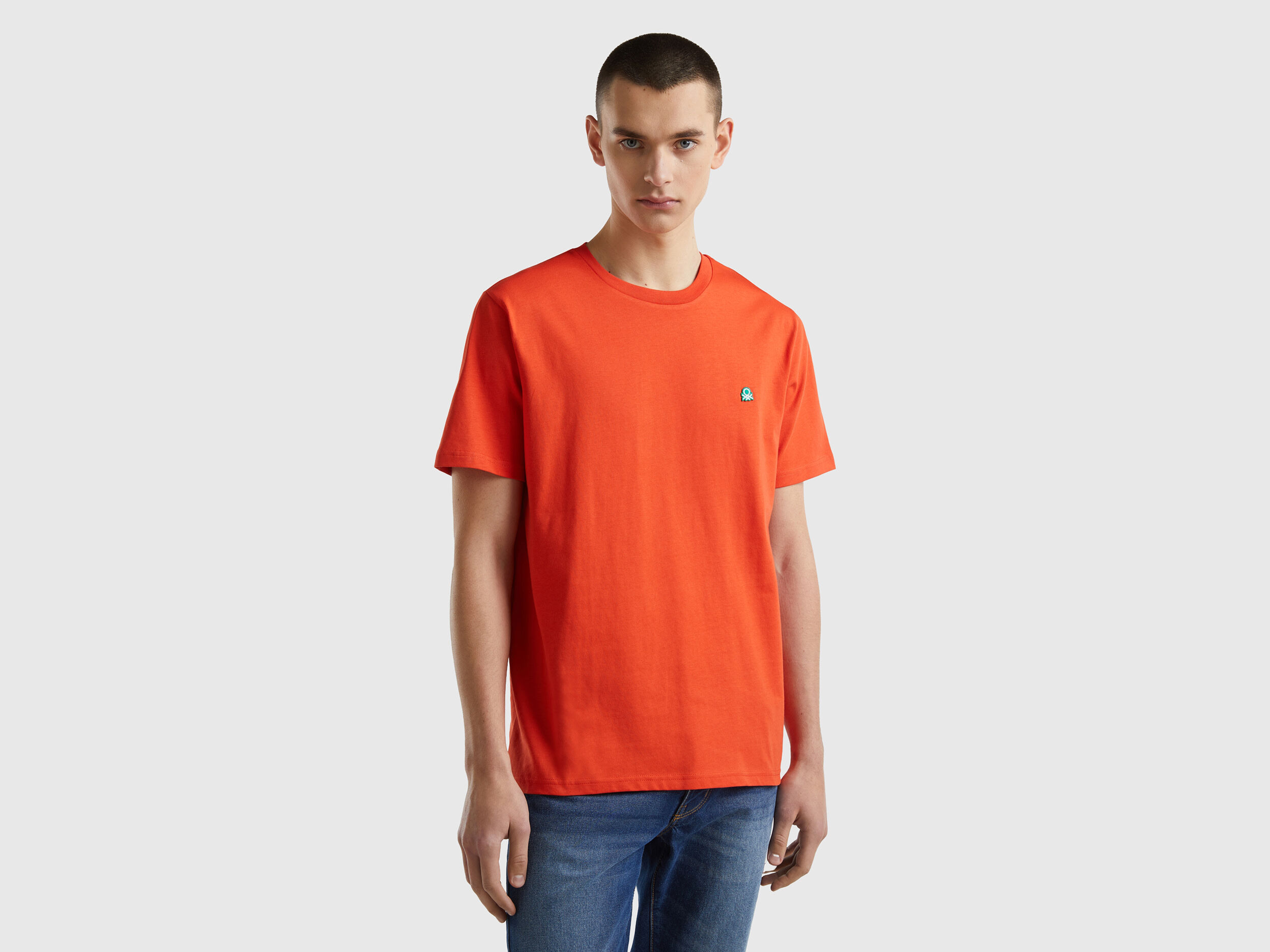 T shirt basica 100 cotone bio Rosso Uomo Benetton