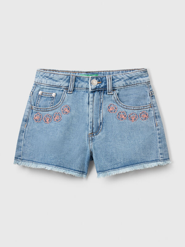 Shorts di jeans con ricami floreali Bambina