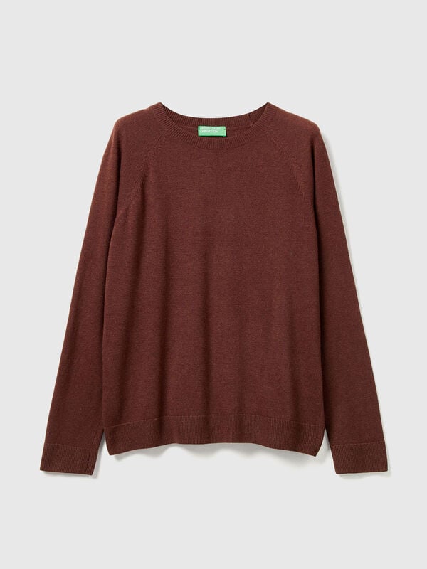 Maglia girocollo marrone scuro in misto lana e cashmere Donna