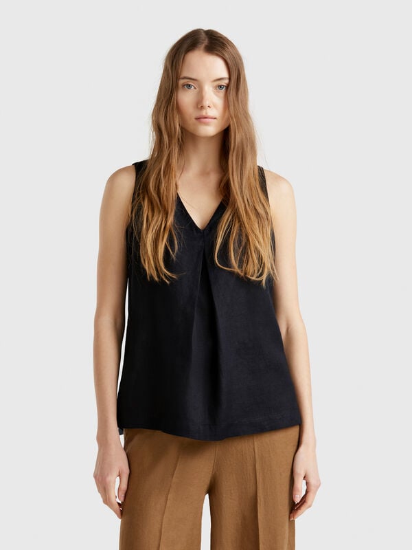 Blusa smanicata in puro lino Donna