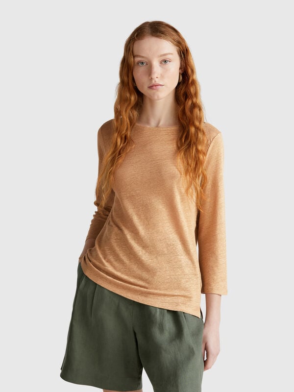 T-shirt manica a 3/4 in puro lino Donna