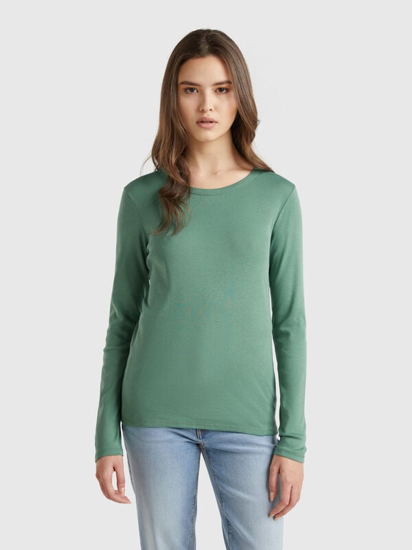 T-shirt a manica lunga in puro cotone Donna