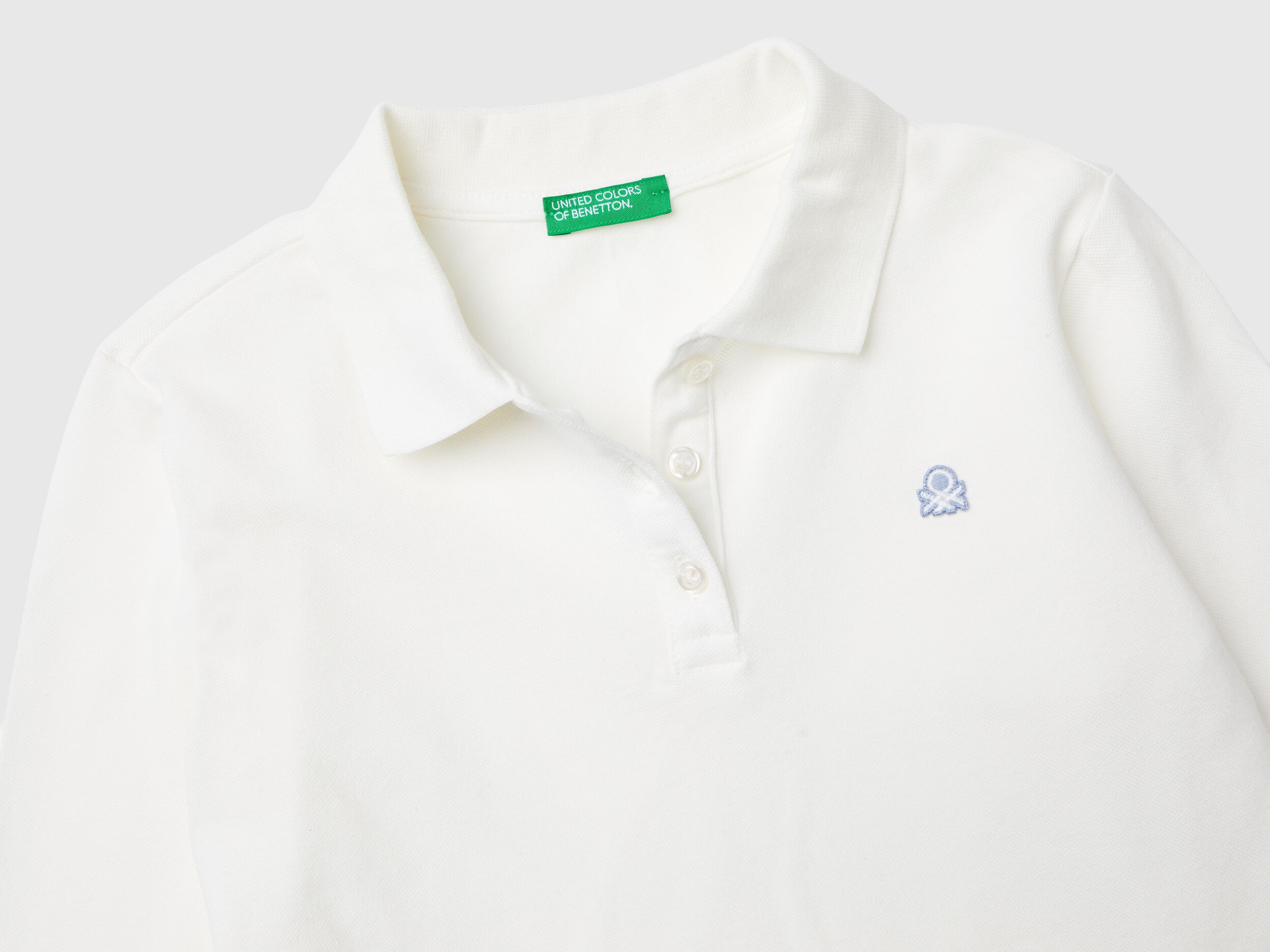 Polo manica lunga in cotone bio Bianco Panna Benetton